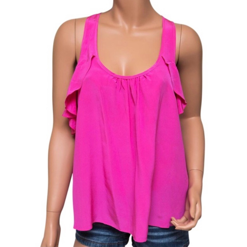 Alice & Trixie Nude Tan Ruffle Racerback Silk Top - Picture 9 of 11